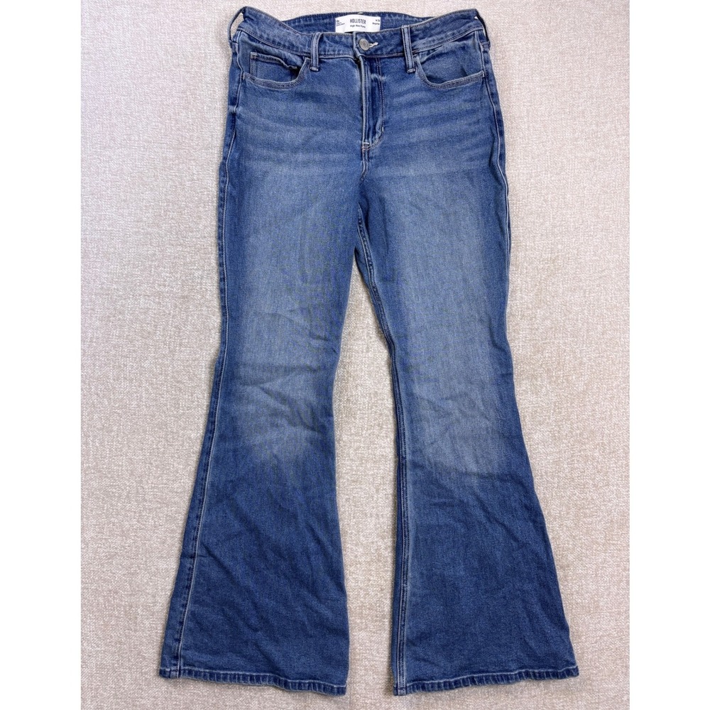 Hollister High Rise Flare Jeans Womens 10R W30 Medium Wash Denim Blue Retro Leg